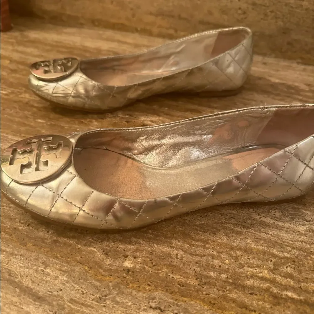 Tory Burch Quilted Silver Quinn ballet flats